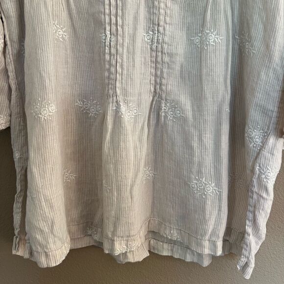 Antibes Blanc 100% Linen Striped Embroidered Top - Picture 3 of 6